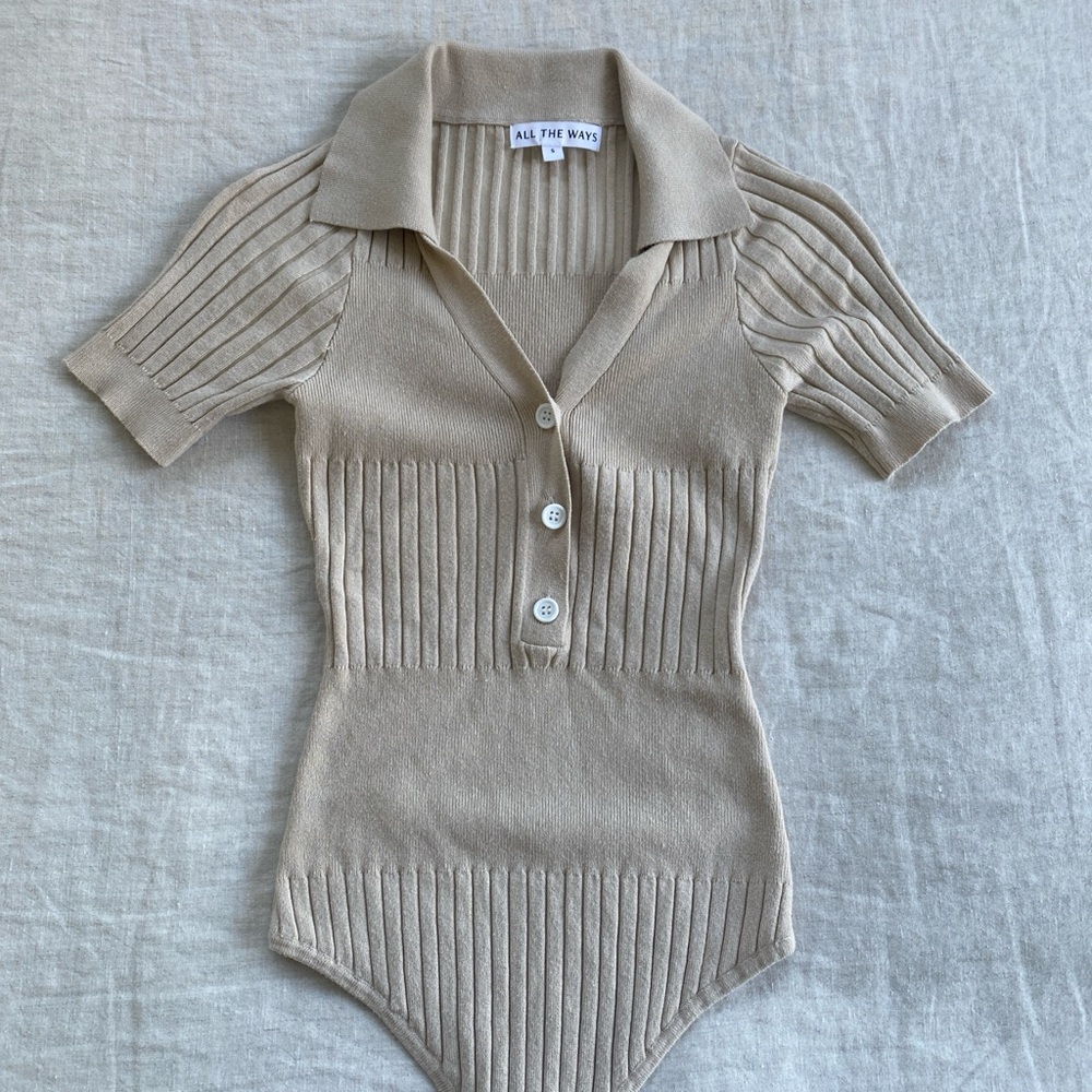 Revolve all the ways knit collared tan bodysuit small